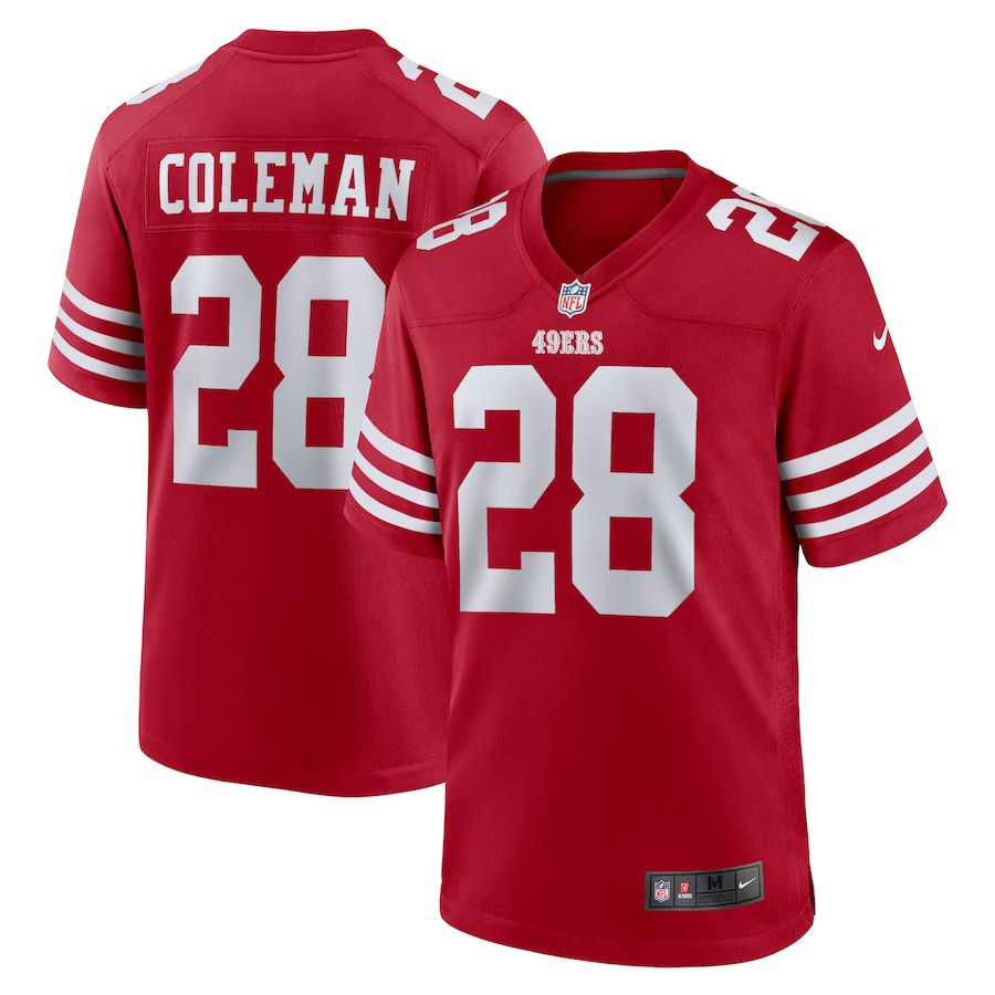 Men San Francisco 49ers 28 Tevin Coleman Nike Scarlet Home Game Player NFL Jersey